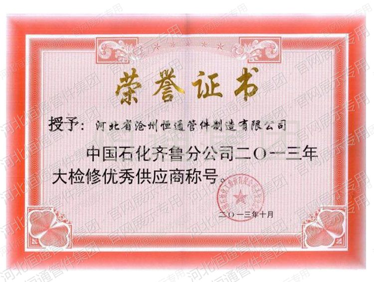 Outstanding Supplier — Sinopec Qilu Branch (2013)