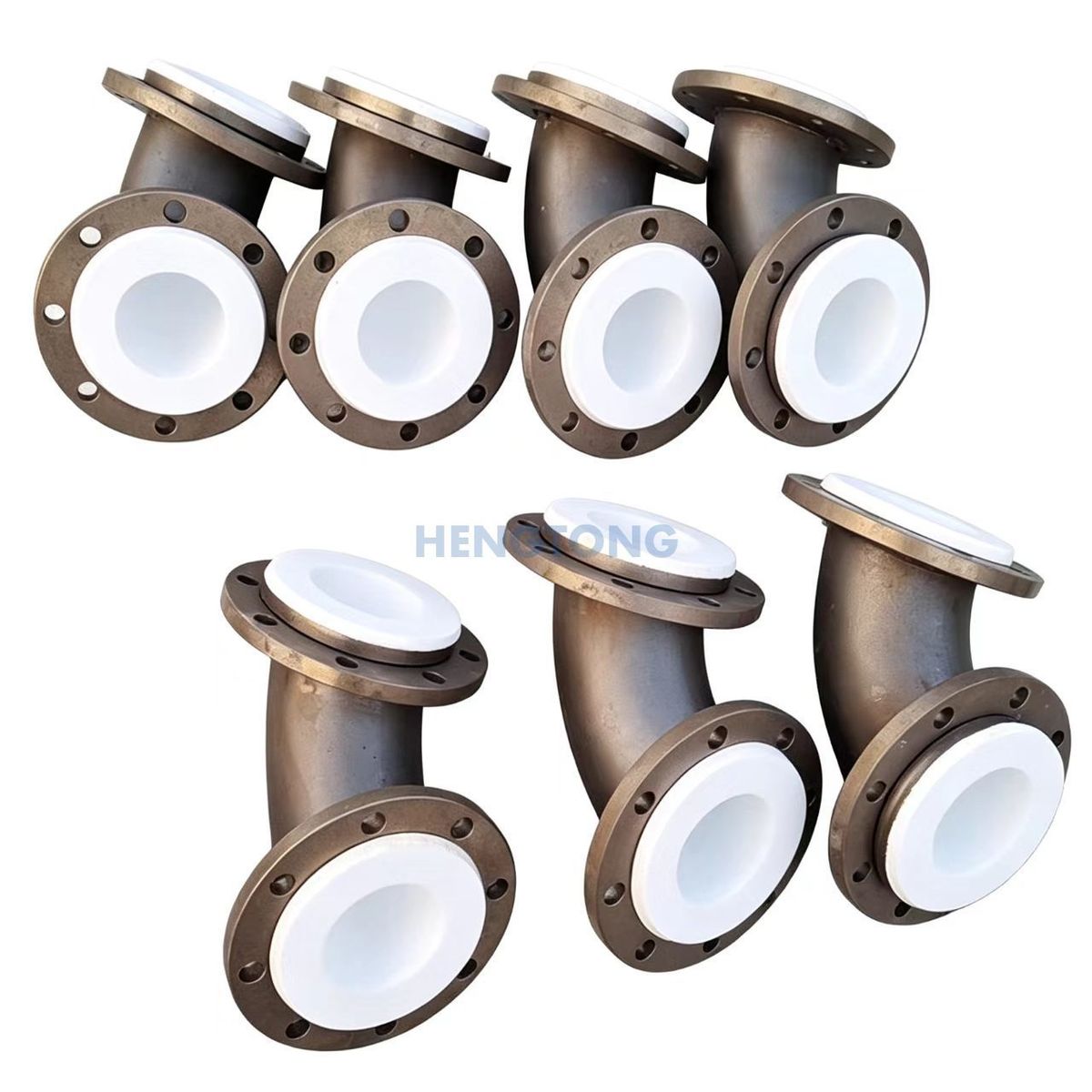 Steel-lined PTFE elbow