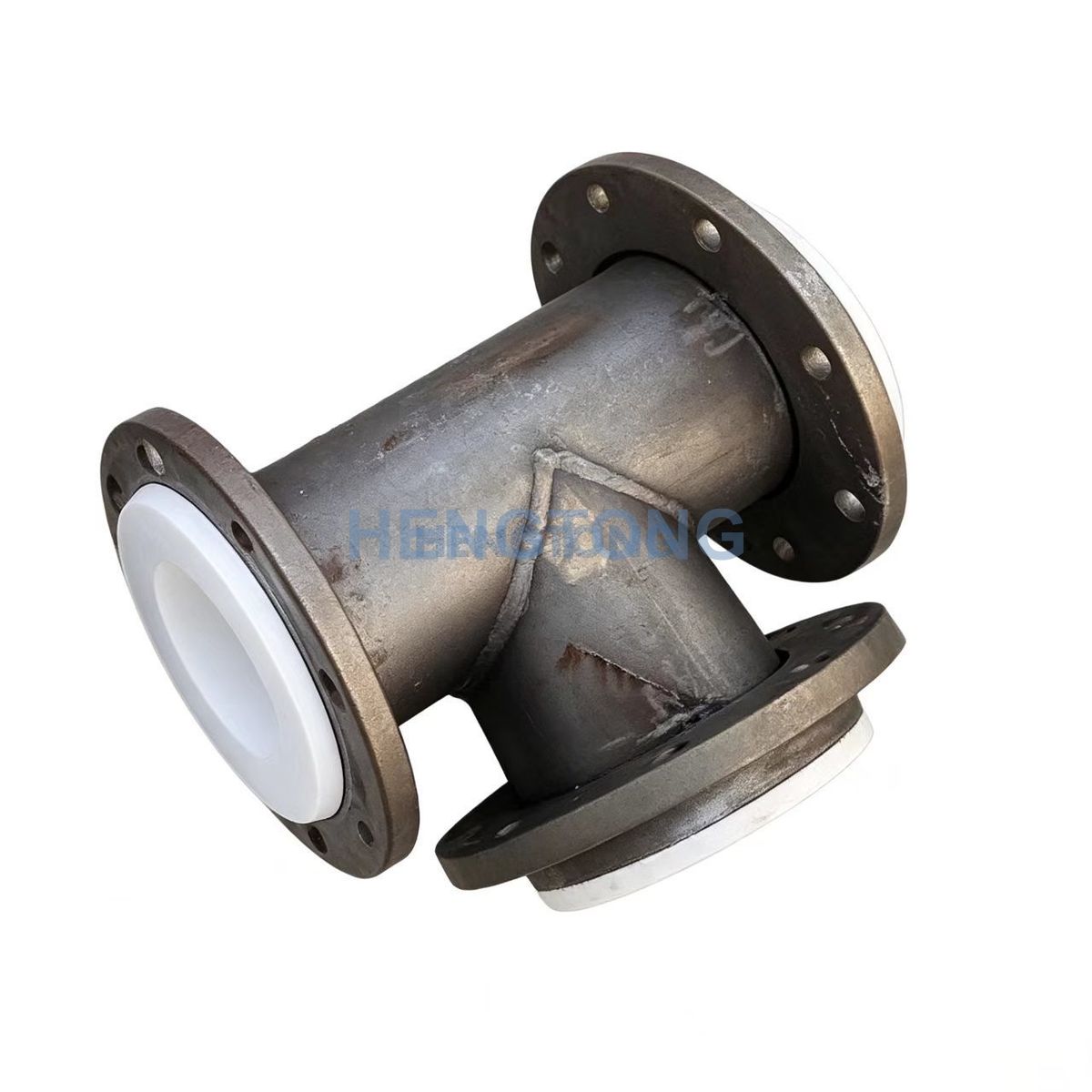 Steel-lined plastic tee fitting